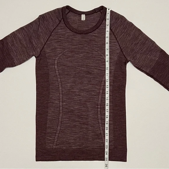 Lululemon Swiftly Wool Pullover Long Sleeve Shirt Dark Adobe/White Size 8 - Picture 11 of 14